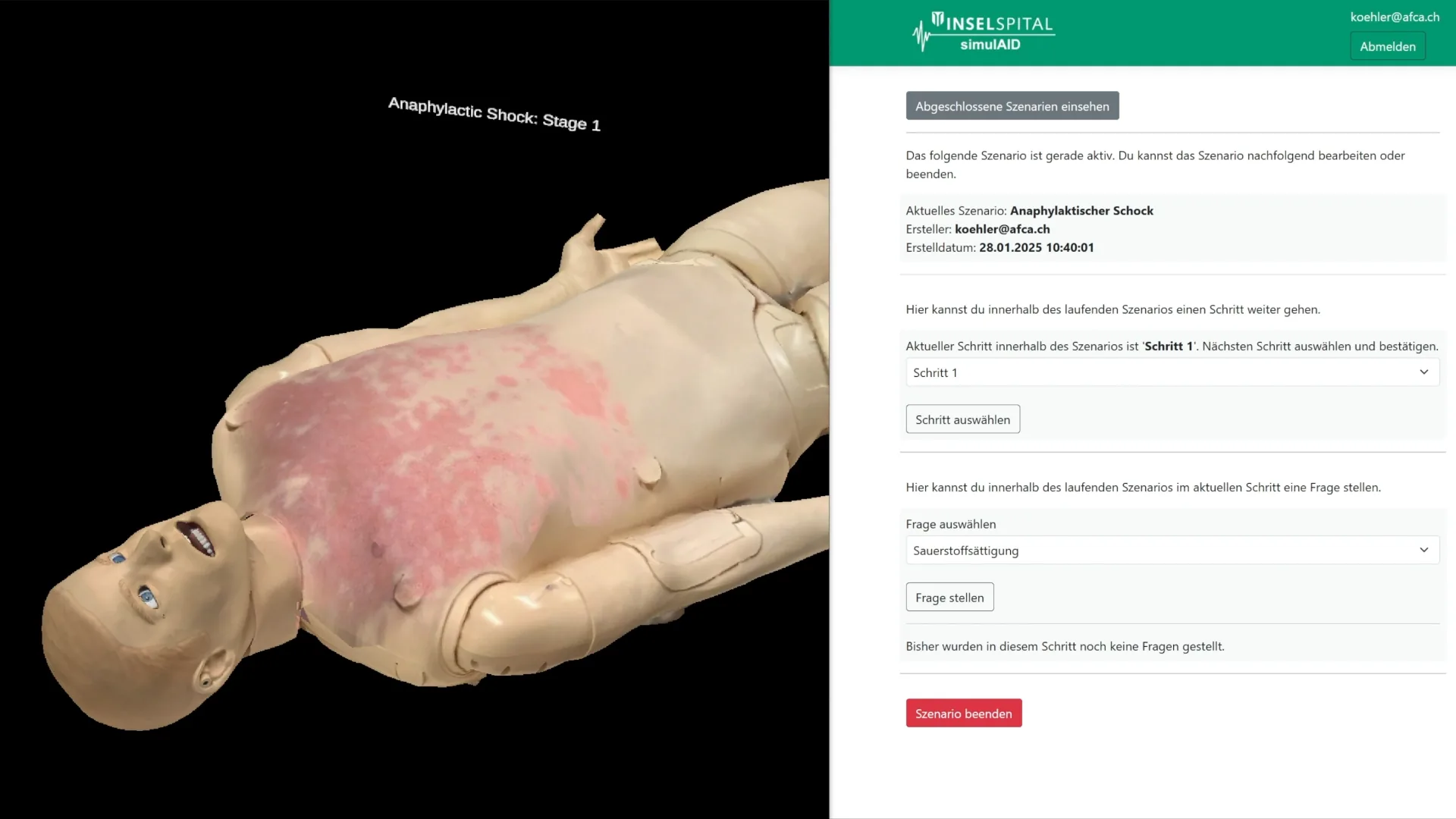 ARAISE — scenario control: anaphylactic shock in the simulAID platform